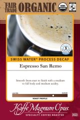 Fair Trade Organic Espresso San Remo Blend SWP Decaf Coffee
